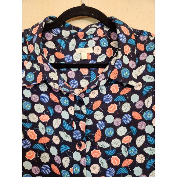 Talbots Womens Multicolor Umbrellas Print Sleeveless Button Front Blouse Size 3X - Picture 3 of 7